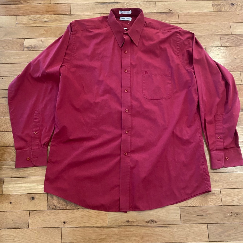 Pierre Cardin Mens Burgundy Red Long Sleeve Button‎ Down Dress Shirt 16 34/35